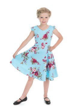 Robe pinup enfant bleue a fleurs