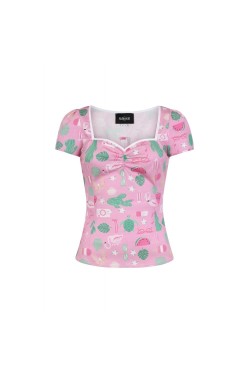 T-shirt pin-up flamant rose rose années 50