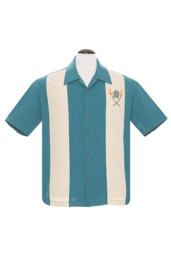 Chemise années 50 tiki verte