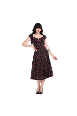 Robe swing cerise decolleté bateau