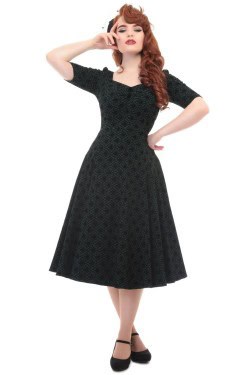 Robe swing brocade vert années 50