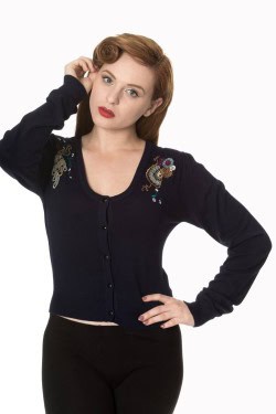 Cardigan noir broderie paon