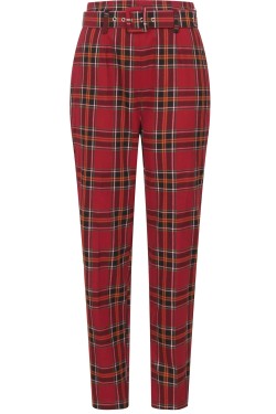 Pantalon écossais femme taille haute