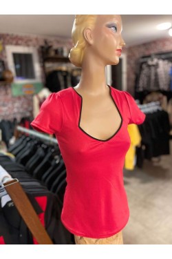 Haut fifties rouge manches courtes