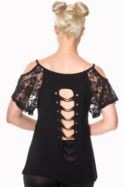T-shirt pin-up dentelle noir années 50