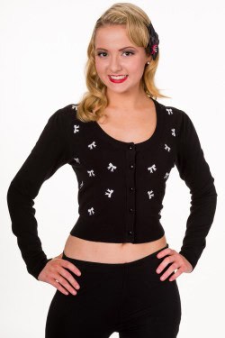 Cardigan pin-up noir broderie noeuds