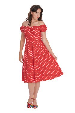 Robe Banned retro rouge à pois blanc