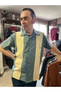 Chemise bowling 1950's grise et beige