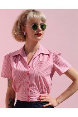 Blouse rose rayée 1950