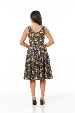 Robe rockabilly à fleurs noir années 50 femme