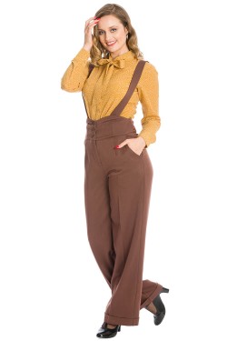 Pantalon swing marron a bretelles