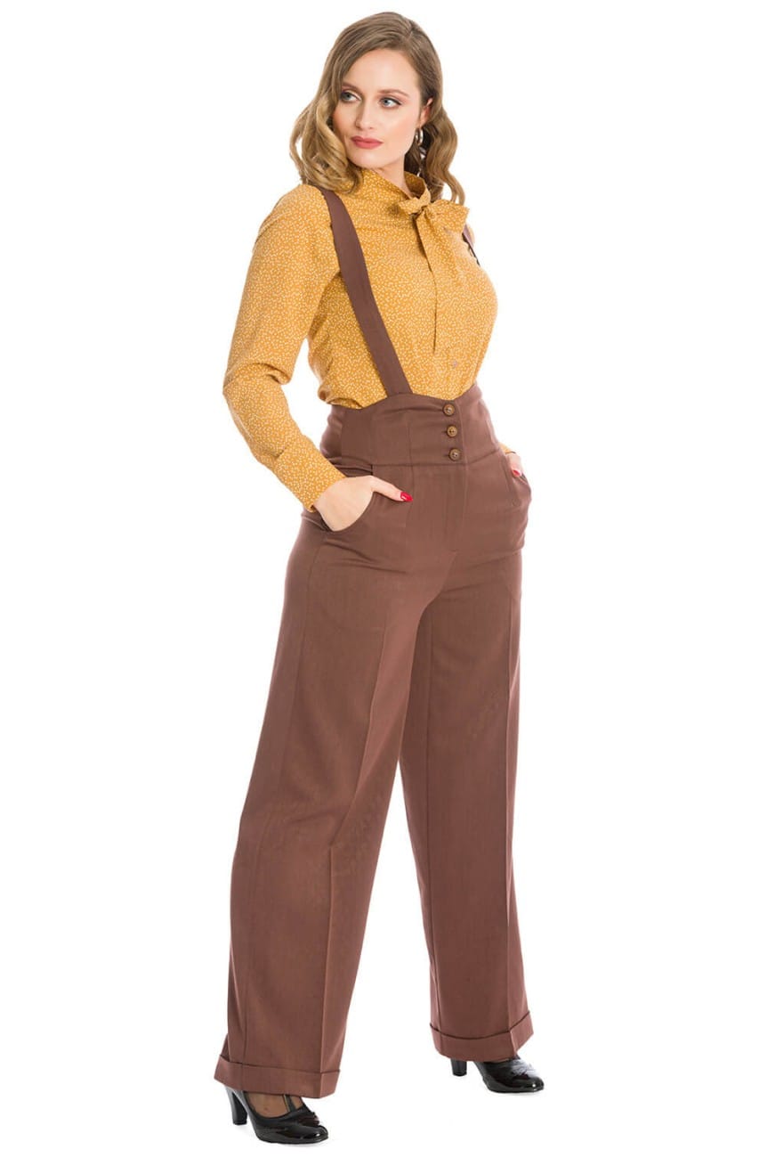 Pantalon swing taille haute a bretelles