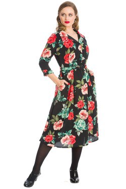 Robe rockabilly à fleurs noir années 50 femme