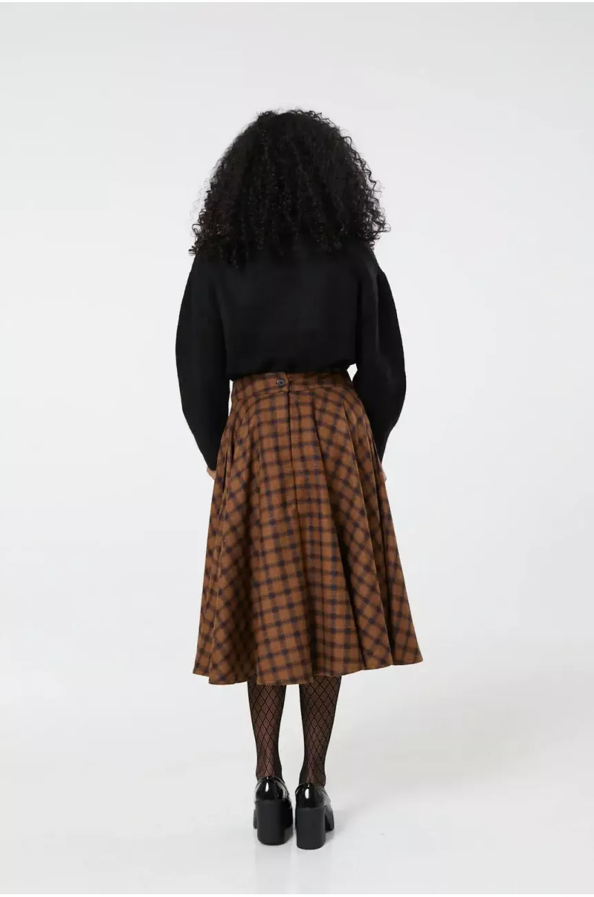 Jupe En Laine à Carreaux Pour Femme - Taille Haute, Ligne A, Poches, Fermeture Éclair Latérale
