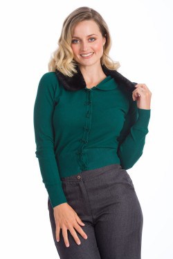 Cardigan vert col fourrure