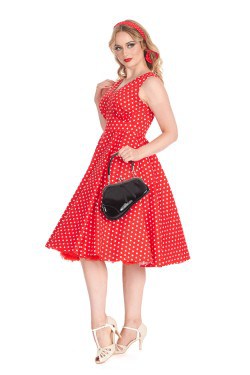 Robe rockabilly à pois rouge années 50 femme