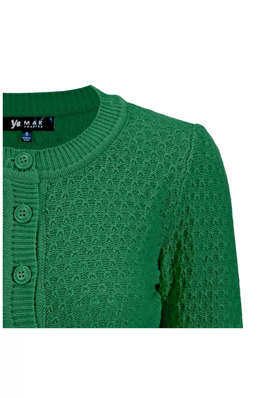 Cardigan vintage en coton vert foncé