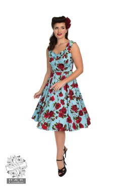 Robe pin-up bleue a fleur