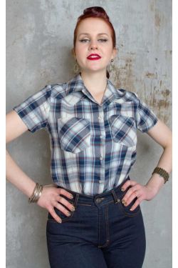Chemise rockabilly a carreaux bleue