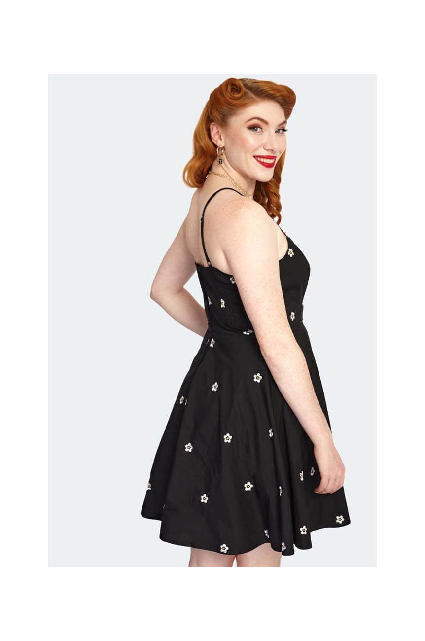 Robe noire courte a fleurs