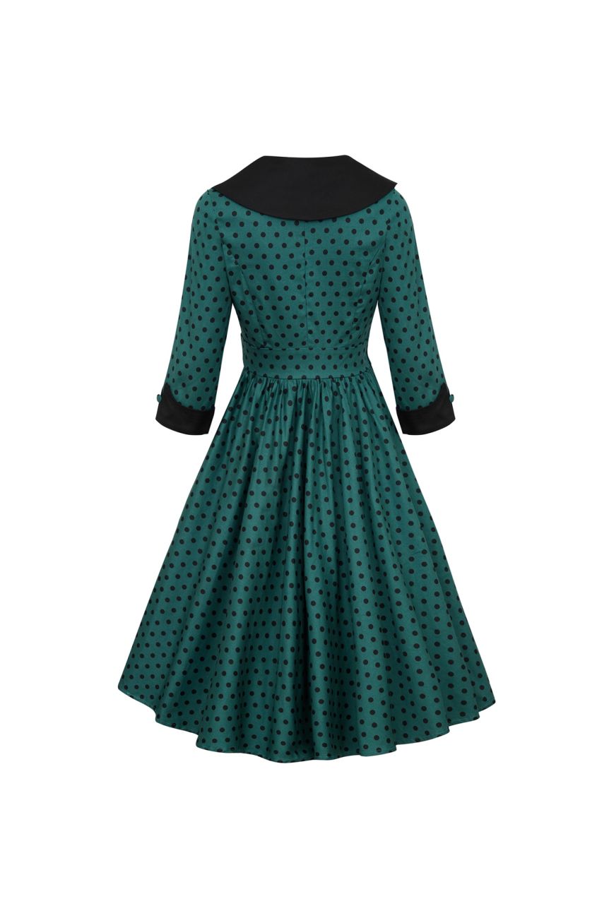 Robe retro verte a pois manches 3/4