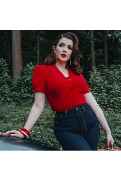 Blouse pin-up rouge années 50