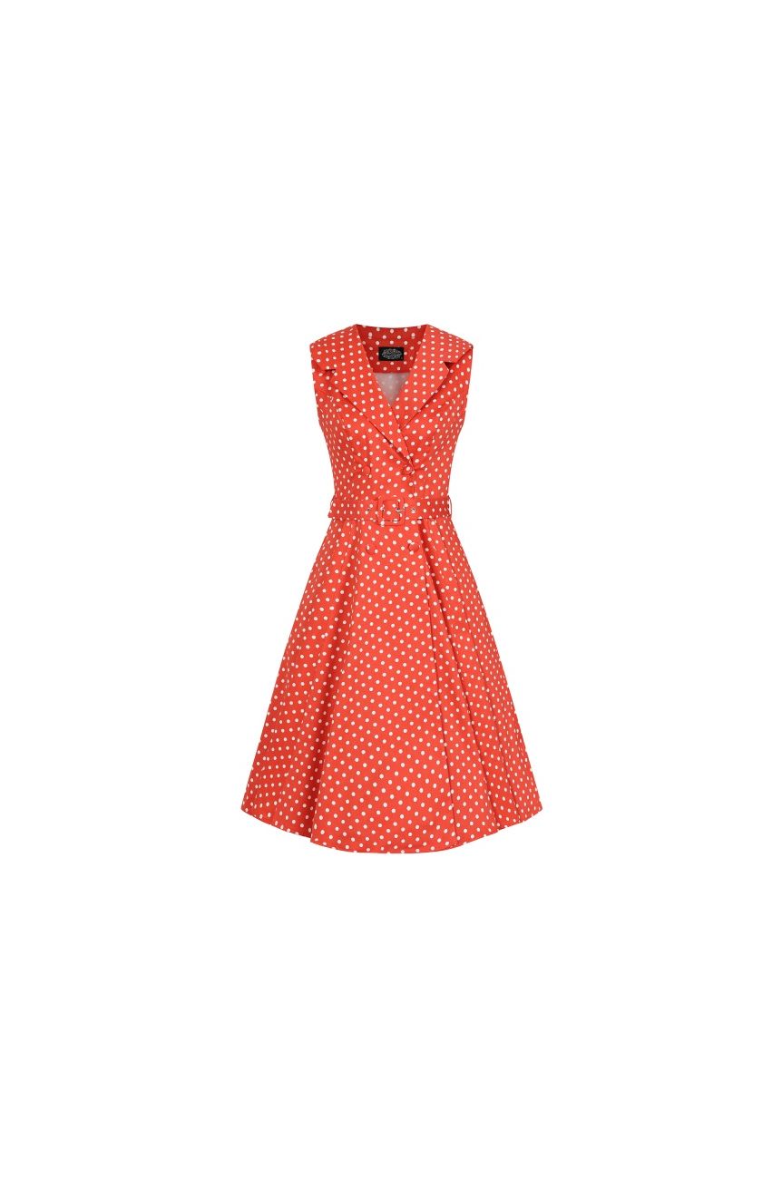 Robe rouge a pois col chemise