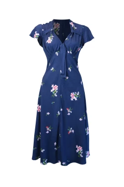 Robe rockabilly à fleurs bleu années 50 femme
