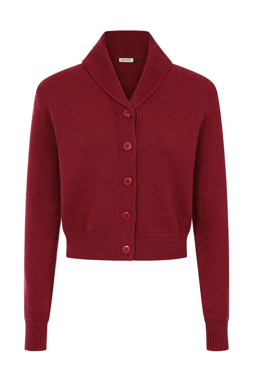 Gilet femme rétro col châle rouge Cardigan court pin-up années 50
