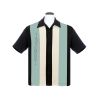 Chemise rockabilly panneaux tricolores noir vert beige broderie geometrique