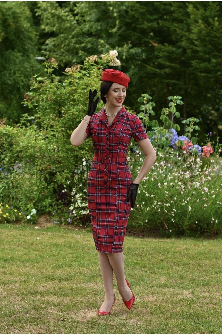 Robe crayon tartan rouge