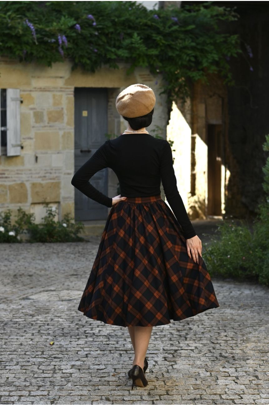 Jupe swing rockabilly a carreaux marron