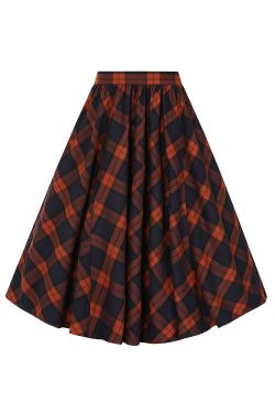 Jupe swing retro a carreaux marron