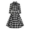 Robe chemise retro tartan noir et blanc