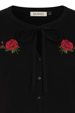 Cardigan noir vintage avec roses