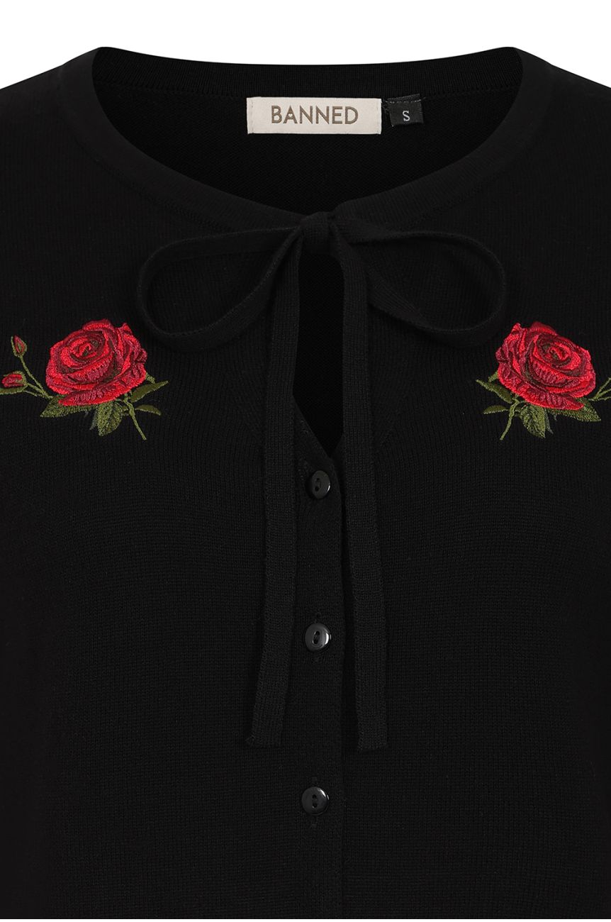 Cardigan noir vintage avec roses