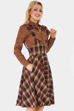 Jupe a bretelles vintage carreaux marron