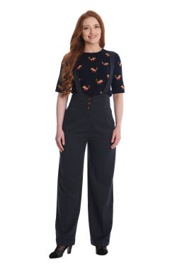 Pantalon Bretelles Femme Bleu Marine