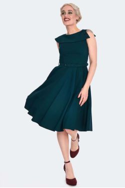 robe vintage vert emeraude col oversized swing