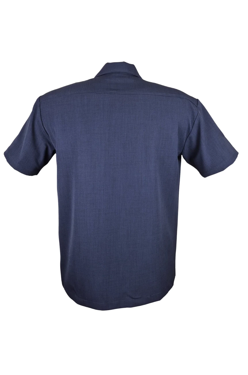 Chemise rockabilly Crown navy sage rayures verticales col ouvert elegant