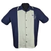 Bowling shirt Crown broderie royale navy vert sage manches courtes retro