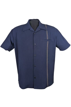 Chemise bowling Retro Ricky navy surpiqures contrastantes poche poitrine retro