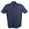 Chemise bowling Retro Ricky navy surpiqures contrastantes poche poitrine retro