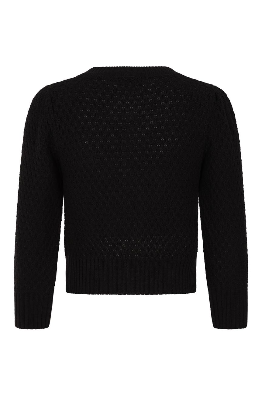 Gilet pin-up noir court tricot ajoure boutons central coton intemporel