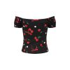 Top annees 50 noir cerises noeuds rouges bardot bouffant pin-up elegant