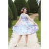 Robe vintage bleu pastel jardin fleurs roses corsage ajuste swing romantique