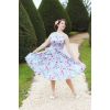 Robe bleu ciel fleurs roses feuillage bretelles jupe swing pin-up vintage