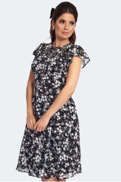 Robe vintage noire petites fleurs blanches coupe fit and flare pin-up