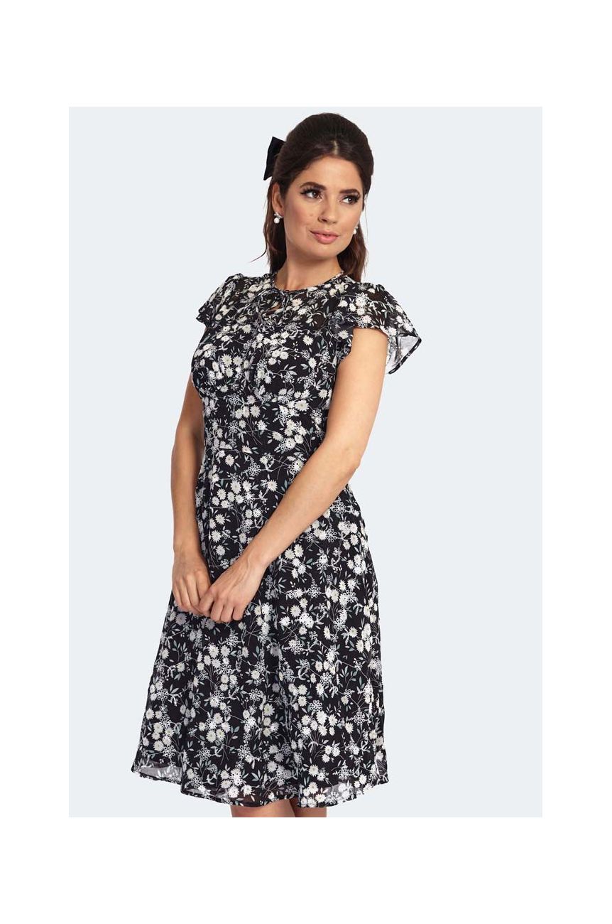 Robe vintage noire petites fleurs blanches coupe fit and flare pin-up