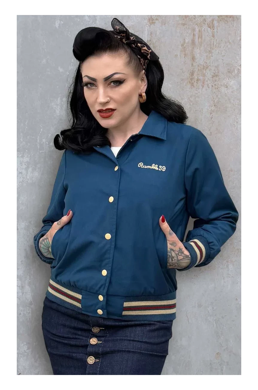 Veste college femme broderie rockabilly bandes cote tricolores vintage